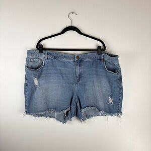 LANE BRYANT Size 24 Blue Jean Boyfriend Mid Rise Shorts Cut Offs Denim Distress